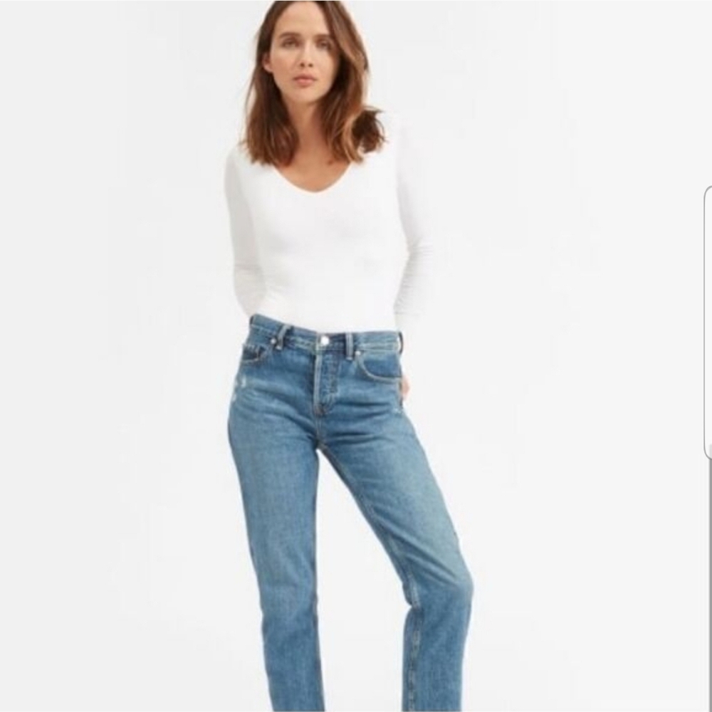 🌟 Everlane The Long-Sleeve Supima V-Neck Bodysuit with Thong Bottom, White (S)*